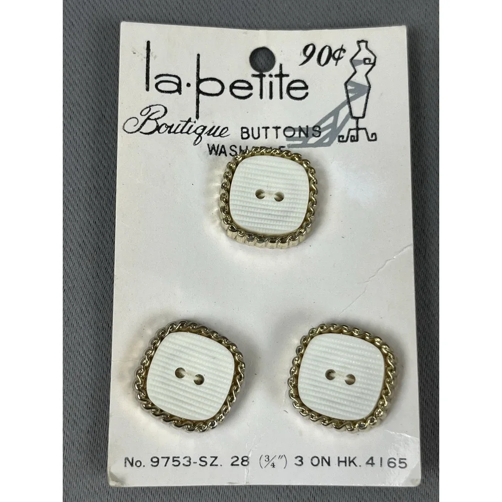 Lot Of Buttons Vintage La Petite Clear W/ Gold Flower Lily & MCM White Gold Rim
